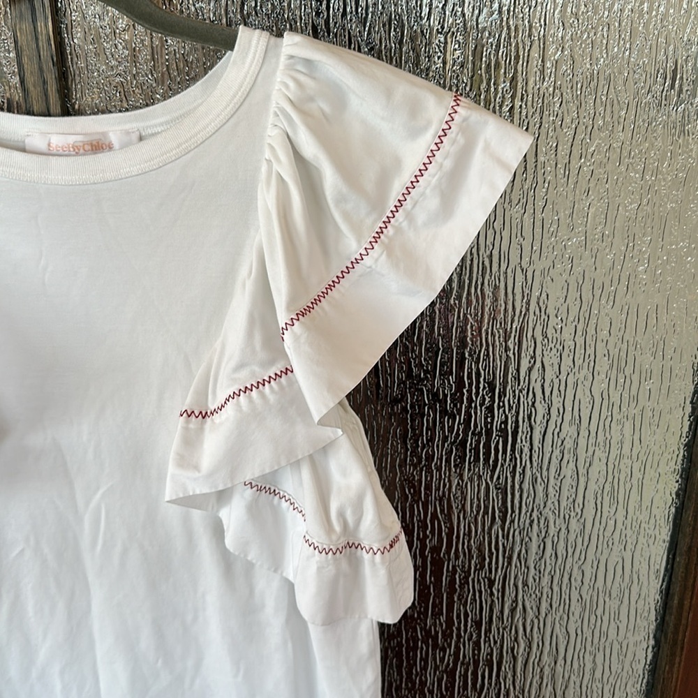 See By Chloe White Flared Sleeveless Stitched Ruffled Tunic Top size S - Picture 4 of 12